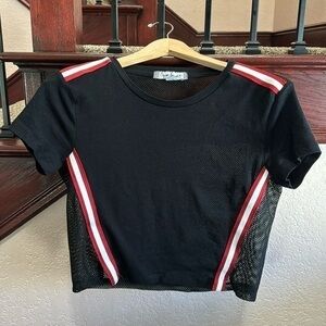 Crave Fame by Alhost Famous Women’s Medium Sporty Black Mesh Athletic Tee Shirt